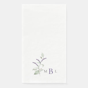 Serviette En Papier Élégant Mariage Monogramme Lavande Foliage