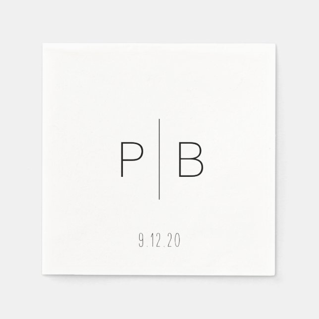 Serviette En Papier Élégant Mariage Monogramme moderne avec date perso (Devant)