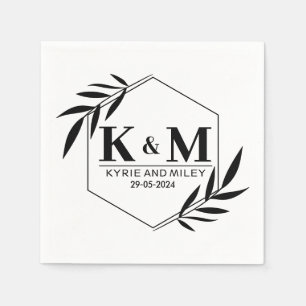Serviette En Papier élégant mariage monogramme noir et blanc
