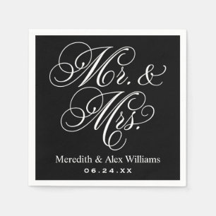 Serviette En Papier Élégant Mariage Monsieur Madame Noir et Blanc