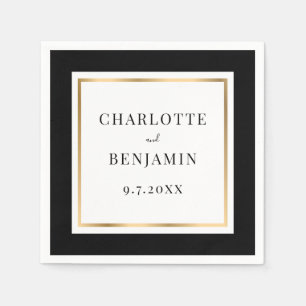 Serviette En Papier Élégant Mariage noir et or