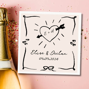 Serviette En Papier Elégant Mariage noir rétro tiré à la main