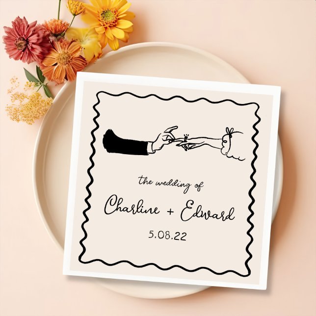 Serviette En Papier Elégant Mariage noir rétro tiré à la main (Créateur téléchargé)