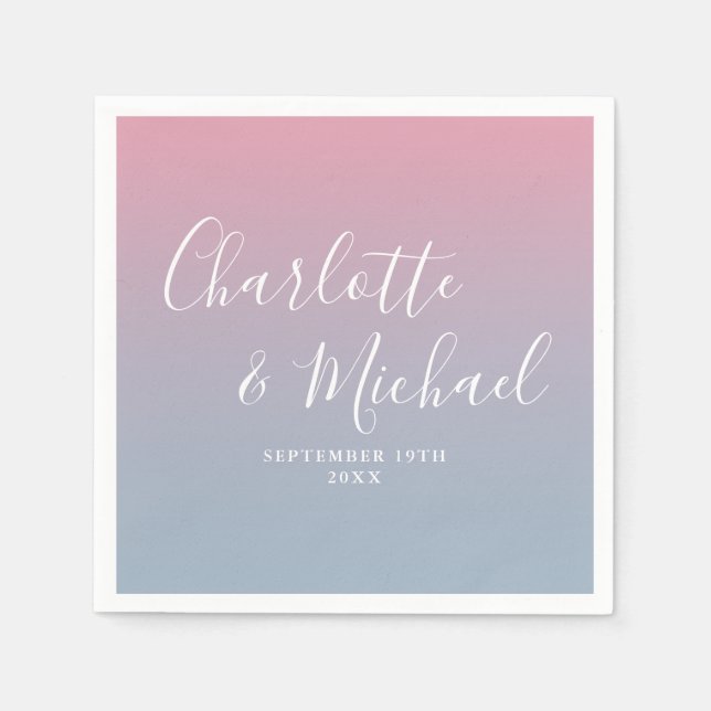 Serviette En Papier Élégant Mariage Ombre Rose Et Bleu Dusty (Devant)