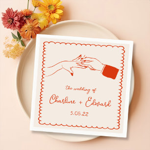 Serviette En Papier Elégant Mariage Orange Retro tiré à la main
