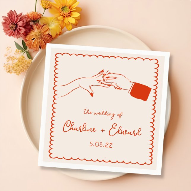 Serviette En Papier Elégant Mariage Orange Retro tiré à la main (Créateur téléchargé)