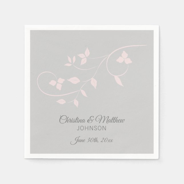 Serviette En Papier Élégant Mariage Pastel Blush Rose & Grey (Gris) (Devant)