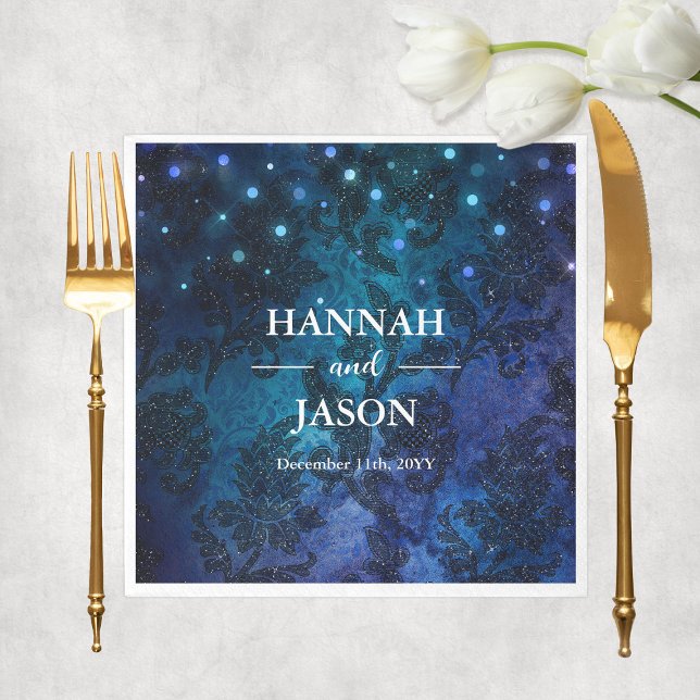Serviette En Papier Elégant mariage personnalisé bleu marine d'hiver (Elegant Personalized Navy Blue Winter Wedding Napkins
)