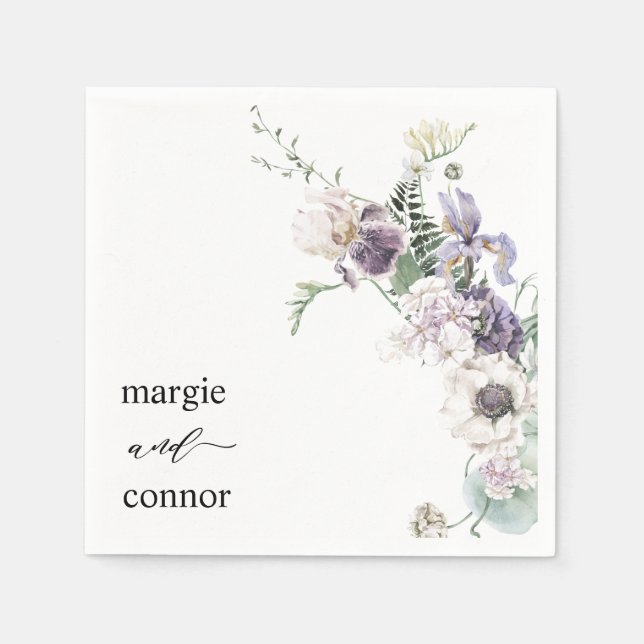 Serviette En Papier Elégant Mariage personnalisé Dusty Purple Floral (Devant)