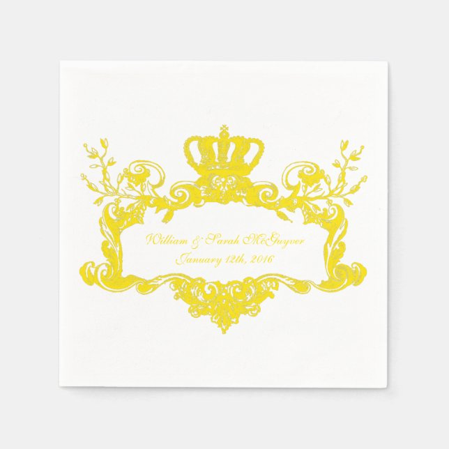 Serviette En Papier Élégant Mariage Regal papier texte jaune serviette (Devant)