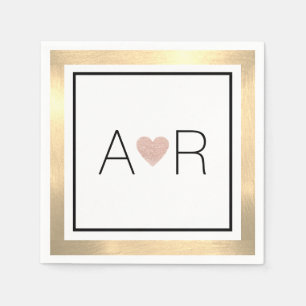 Serviette En Papier Élégant mariage rose coeur Monogramme