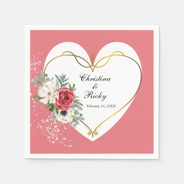 Serviette En Papier Élégant Mariage Rose Et Rose Blanc (Devant)