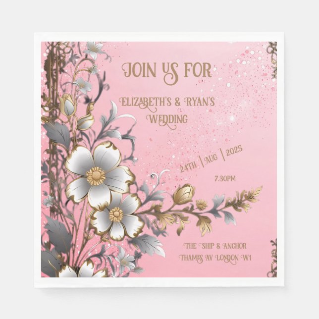 Serviette En Papier Élégant Mariage rose étincelant Arrière - plan (Devant)