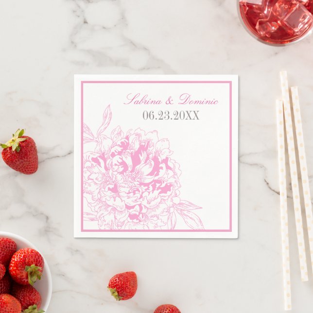 Serviette En Papier Élégant mariage rose fuchsia et gris (En situation)