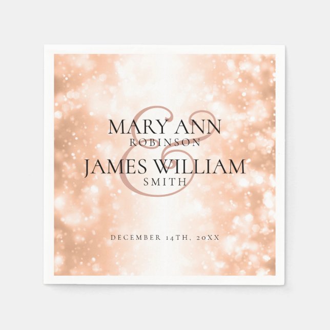 Serviette En Papier Elégant Mariage Rose Gold Shimmer Lumières (Devant)