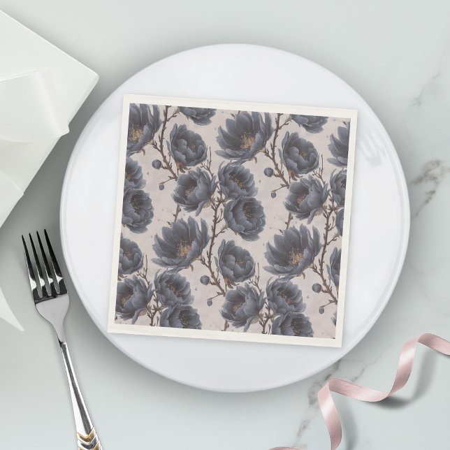 Serviette En Papier Élégant mariage rustique avec fleurs bleu marine p (Créateur téléchargé)
