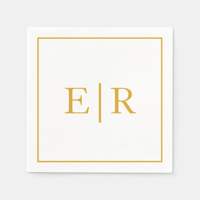 Serviette En Papier Élégant Mariage simple Monogram Gold (Devant)