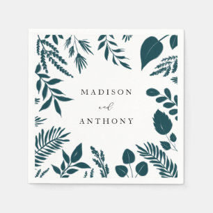 Serviette En Papier Élégant Mariage Turquoise Bleu Botanique