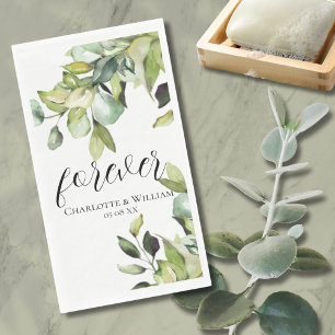 Serviette En Papier Élégant Mariage végétal vert pour toujours