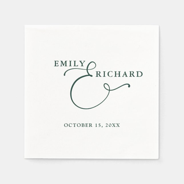 Serviette En Papier Élégant Mariage vert émeraude moderne (Devant)