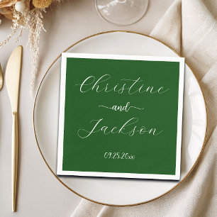 Serviette En Papier Élégant mariage vert mousse Script