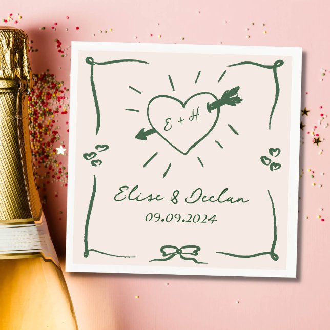 Serviette En Papier Elégant Mariage vert rétro tiré à la main (Créateur téléchargé)