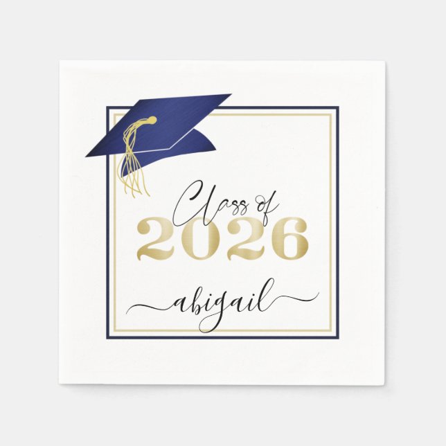 Serviette En Papier Élégant Marine Blue Gold 2023 Graduation Cap Scrip (Devant)