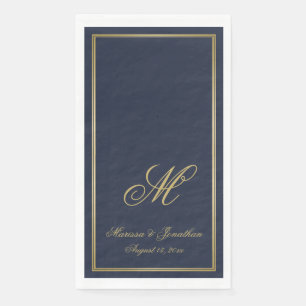 Serviette En Papier Élégant Marine Blue Gold Monogramme Mariage de scr