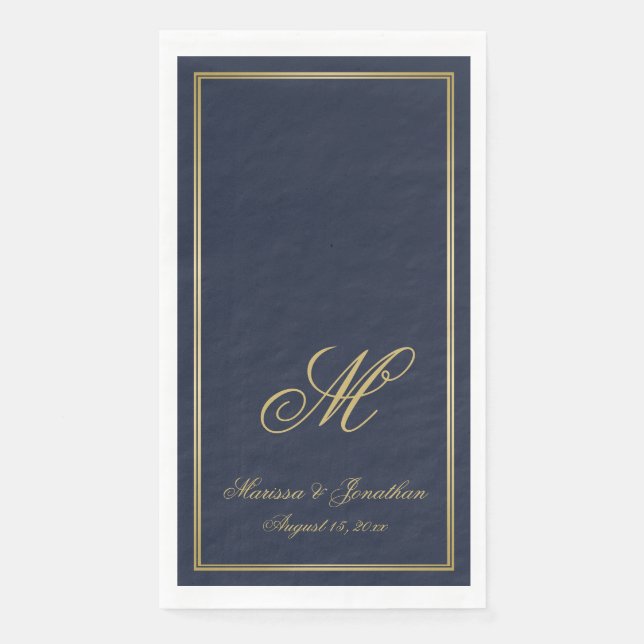Serviette En Papier Élégant Marine Blue Gold Monogramme Mariage de scr (Devant)