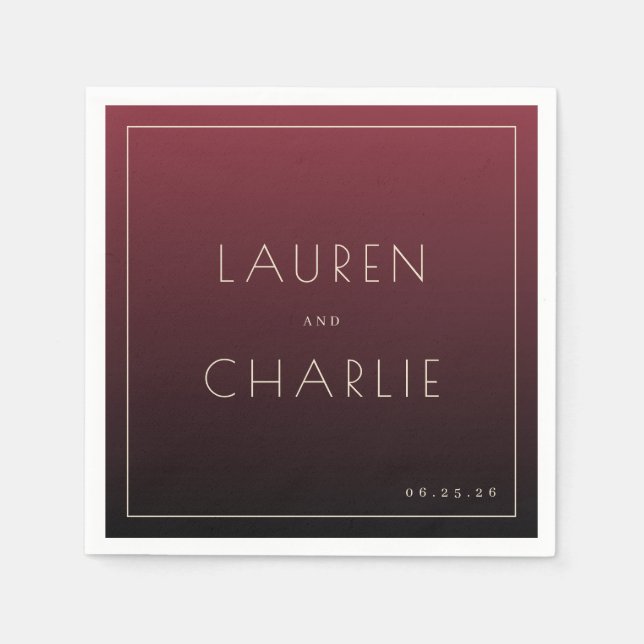 Serviette En Papier Elegant Maroon Minimalist Names (Devant)