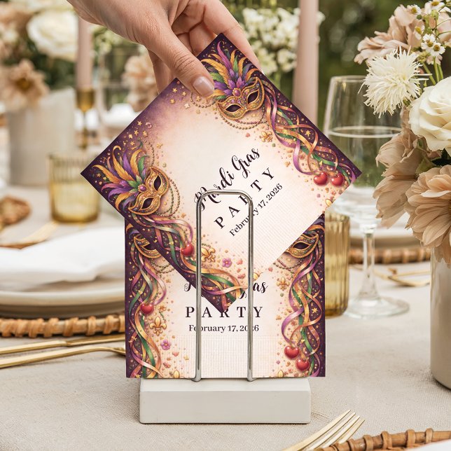 Serviette En Papier Elegant Masquerade Hearts Mardi Gras (Créateur téléchargé)