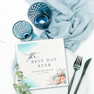 Serviette En Papier Elégant Meilleur Jour Jamais Peach Turquoise Aquar