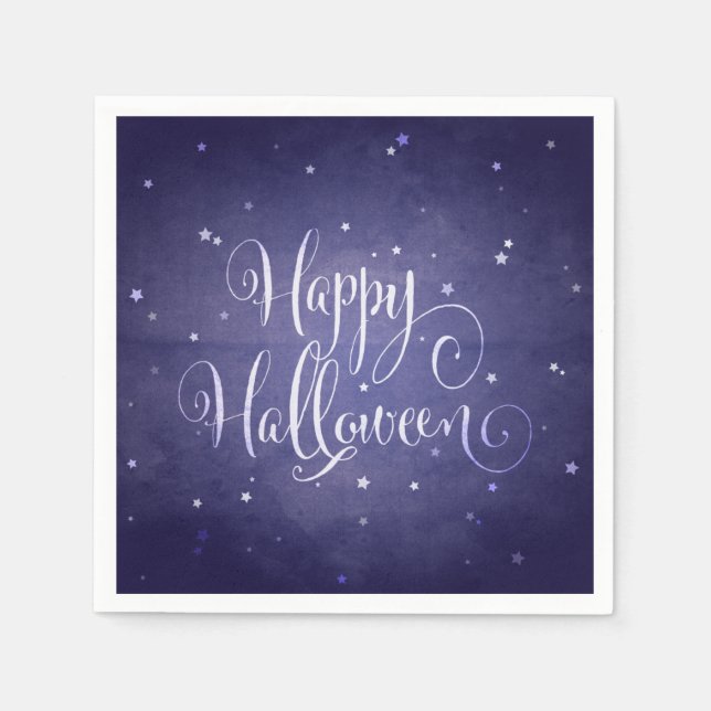 Serviette En Papier Elégant Midnight Blue Stars Happy Halloween (Devant)