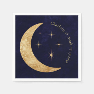 Serviette En Papier Élégant Midnight Celestial Gold Moon Stars Mariage