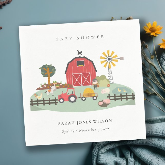 Serviette En Papier Élégant mignon Baby shower animal de ferme de Barn (Créateur téléchargé)