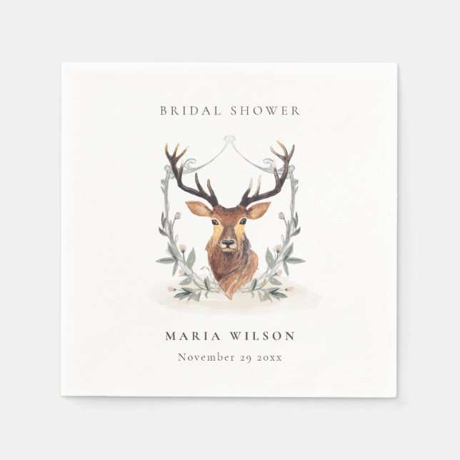 Serviette En Papier Élégant Mignon Cerf Crépuscule Couronne Florale Ma (Devant)