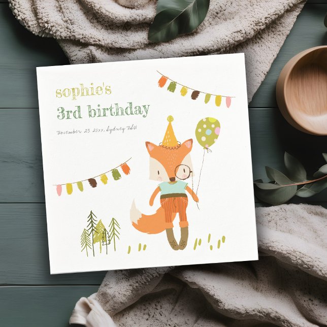 Serviette En Papier Élégant mignon Woodland Fun Party Fox Anniversaire (Créateur téléchargé)