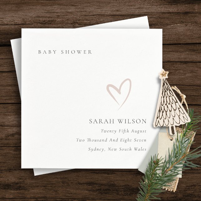 Serviette En Papier Élégant Minimal Chic Rose Pâle Baby Shower Cœur (Créateur téléchargé)