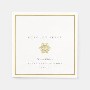 Serviette En Papier Élegant Minimal Faux Gold Snowflake Love Joy Peac