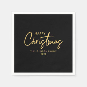 Serviette En Papier Élégant minimal Or moderne Noir Noël
