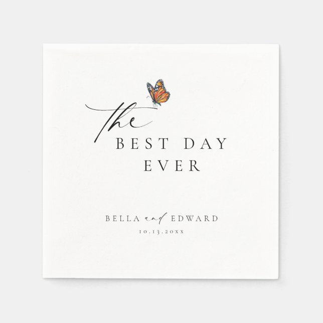 Serviette En Papier Élégant minimaliste Mariage papillon (Devant)