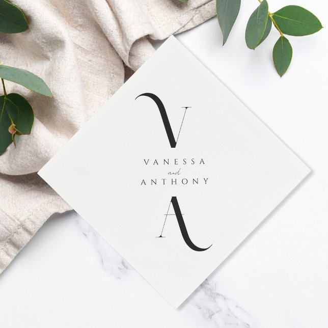 Serviette En Papier Élégant minimaliste moderne Mariage noir et blanc (Créateur téléchargé)