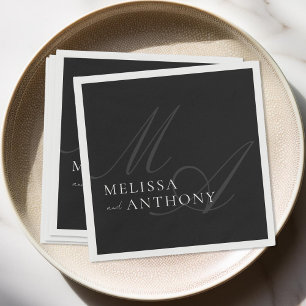 Serviette En Papier Élégant minimaliste moderne Mariage noir et blanc