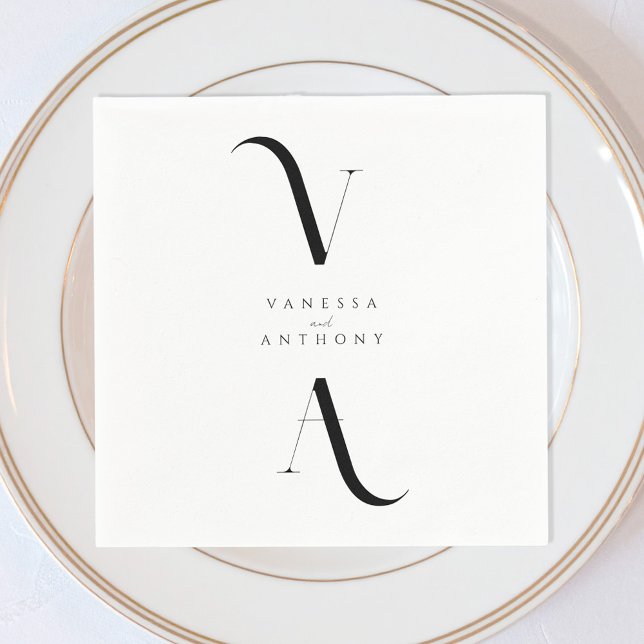 Serviette En Papier Élégant minimaliste moderne Mariage noir et blanc (Créateur téléchargé)