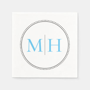 Serviette En Papier Élégant minimaliste Sky Blue Monogram Mariage
