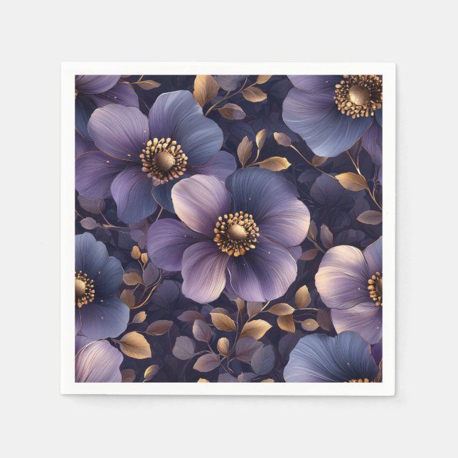Serviette En Papier Elégant modèle floral violet foncé (Devant)