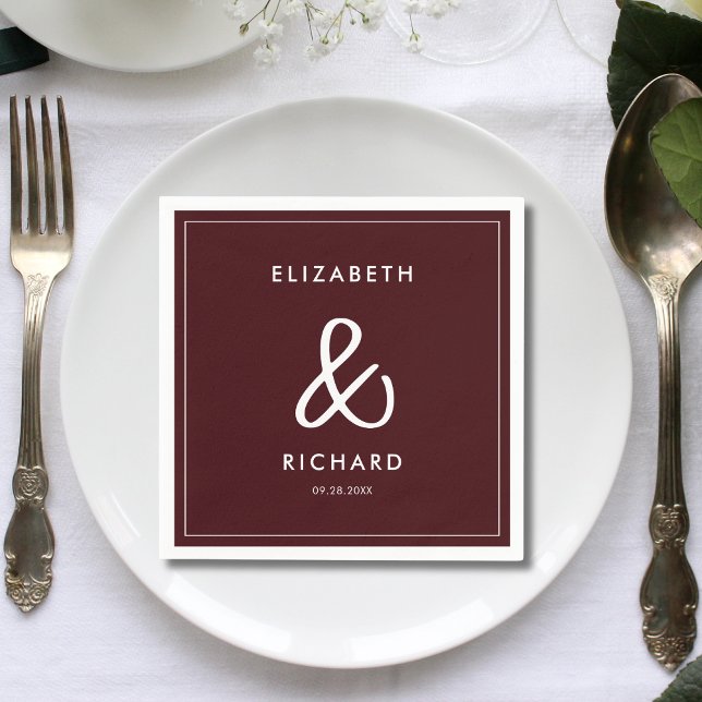 Serviette En Papier Elegant & Modern Burgundy Wedding (Elegant modern burgundy wedding napkins add a refined touch to your table setting.)