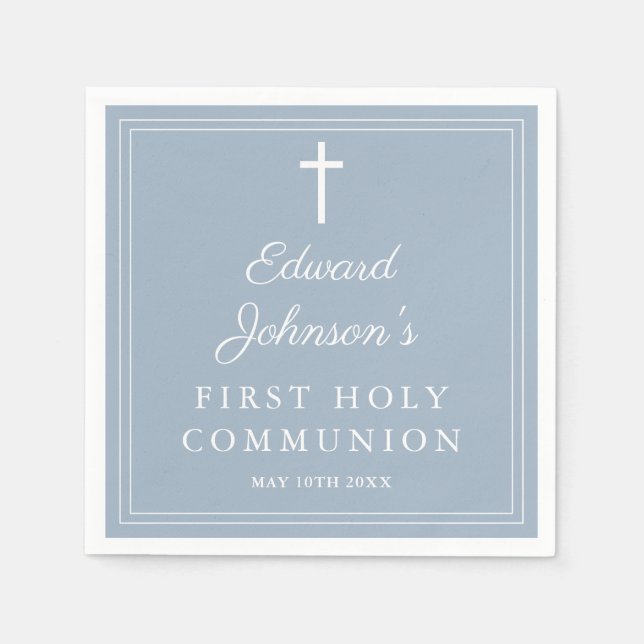 Serviette En Papier Elegant Modern Dusty Blue First Holy Communion (Devant)