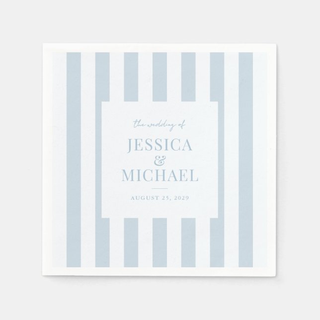 Serviette En Papier Elegant Modern Dusty Blue Striped Wedding (Devant)