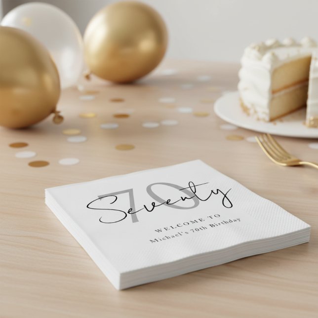 Serviette En Papier Elegant Modern Seventy 70th Birthday Party Napkins (Créateur téléchargé)